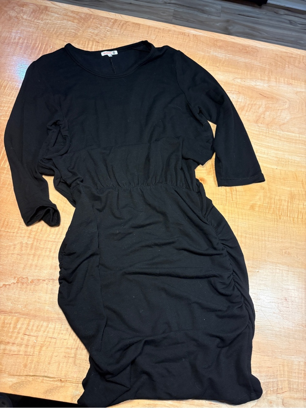 Sundry Black Ruched Waist Long Sleeve Dress